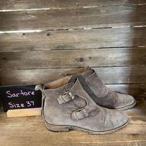 Womens Sartore Gray Suede Double Monk Strap Ankle Boots Size EUR 37 US 6.5-7 GUC